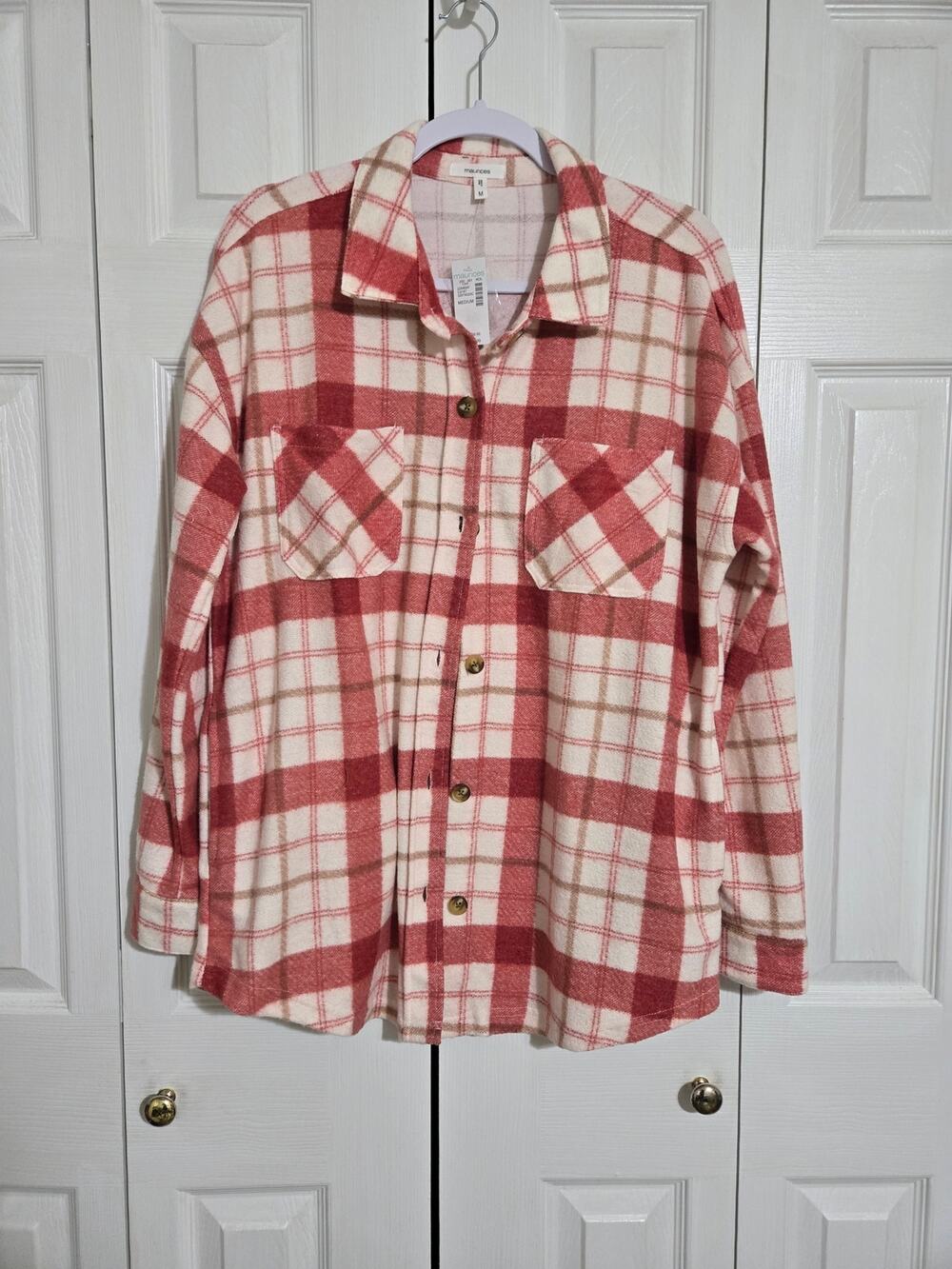 Maurices medium women's red and white button up flannel long sleeve new w tags